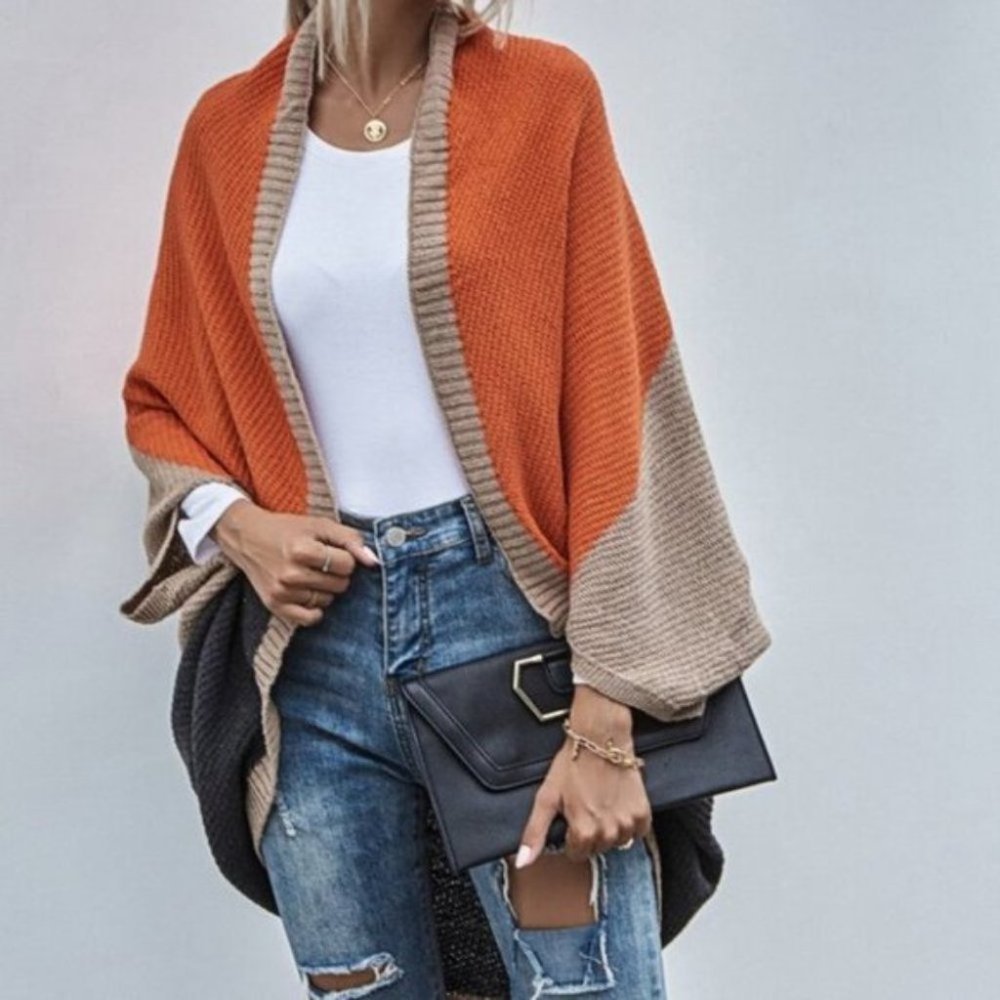 Brown ColorBlock Batwing cardigan - Picture 5 of 8